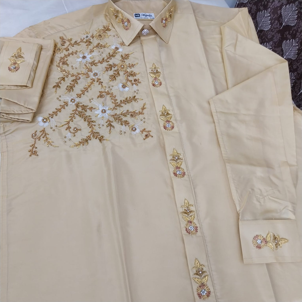 Luxury Floral Aari Work Designer Shirt – Hand Embroidered Aari Work Wedding Wear RIW06