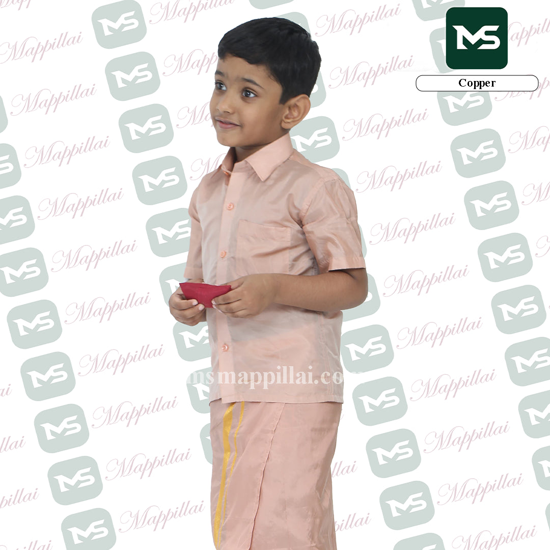 Kutti Mappillai for kids Shirt and Dhoti Copper