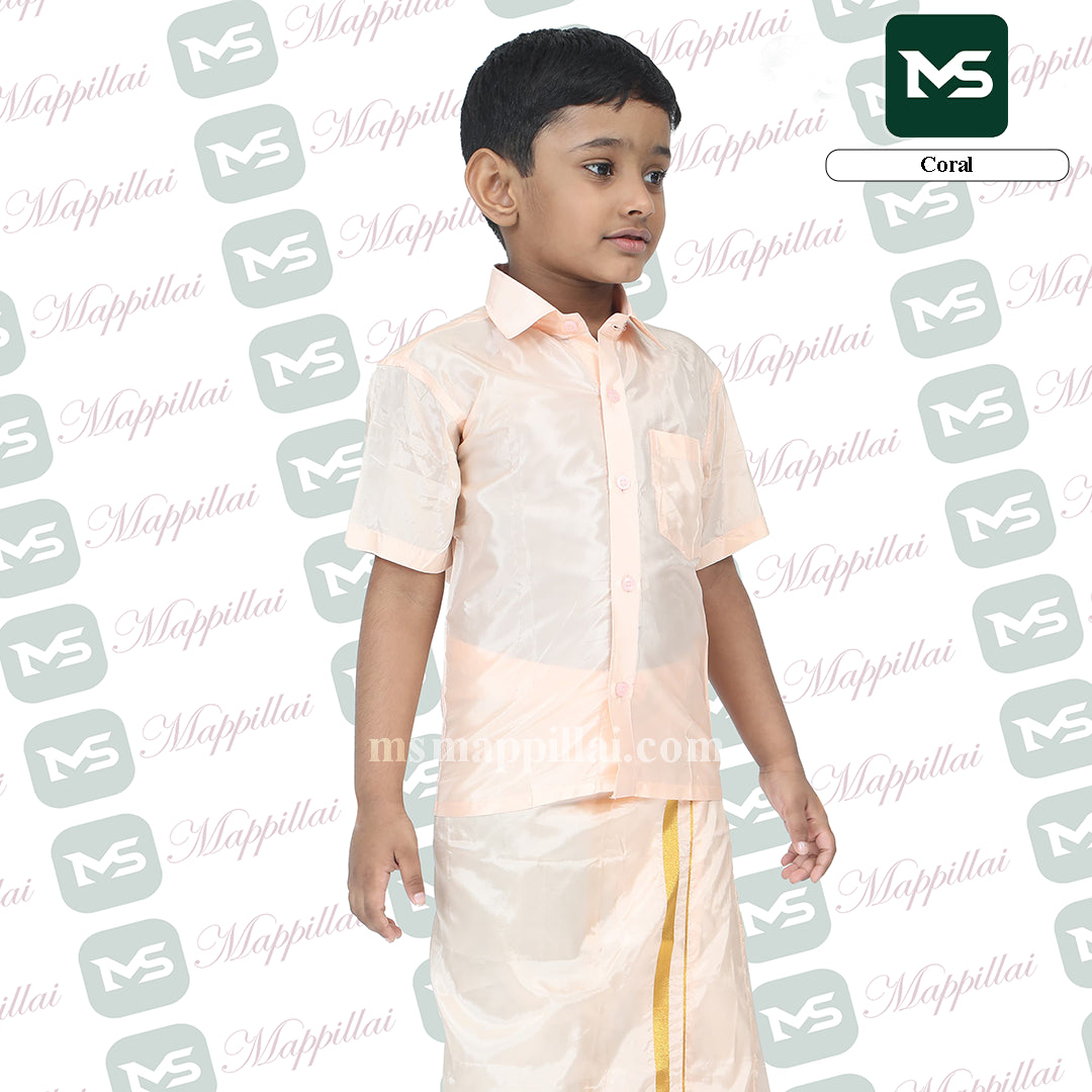 Kutti Mappillai for kids Shirt and Dhoti Coral
