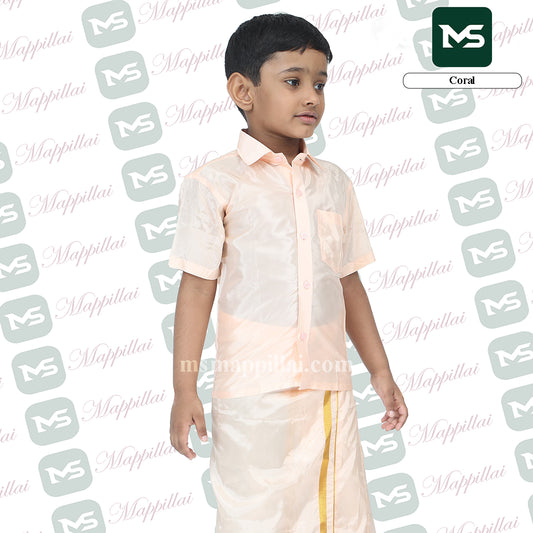 Kutti Mappillai for kids Shirt and Dhoti Coral
