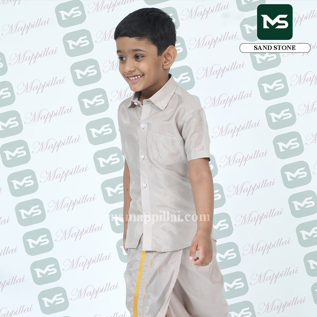 Kutti Mappillai for kids Shirt and Dhoti Sand stone
