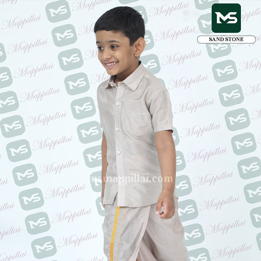 Kutti Mappillai for kids Shirt and Dhoti Sand stone