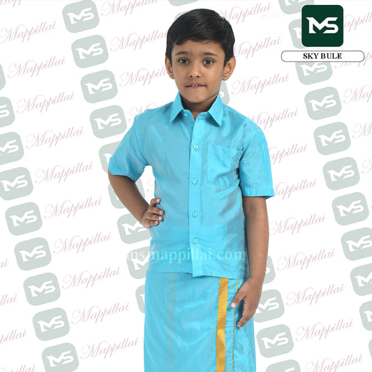 Kutti Mappillai for kids Shirt and Dhoti Sky blue
