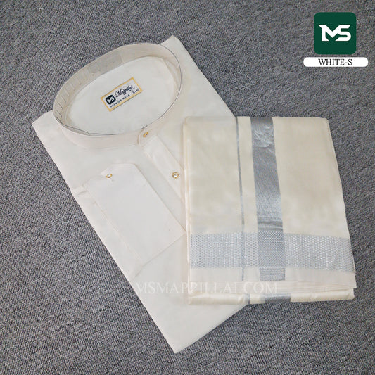 Royal Kurta Dhoti set White - Silver
