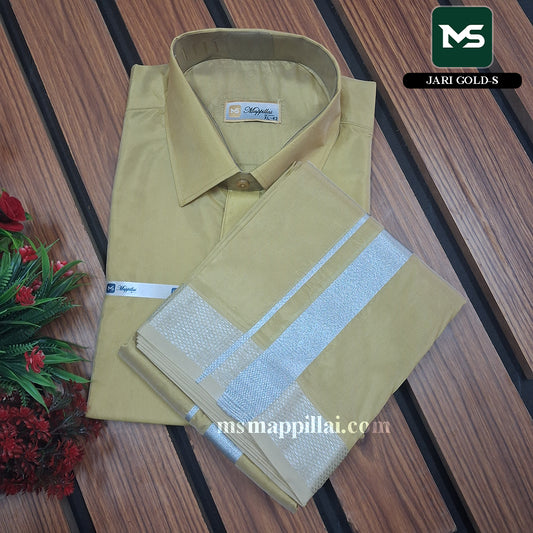 Royal Vastram Shirt and Dhoti Jari gold With Silver
