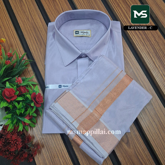 Royal Vastram Shirt and Dhoti Lavender With Copper