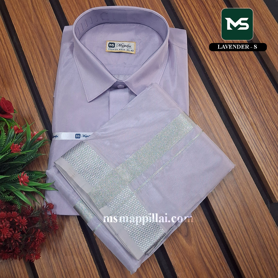 Royal Vastram Shirt and Dhoti Lavender With Silver