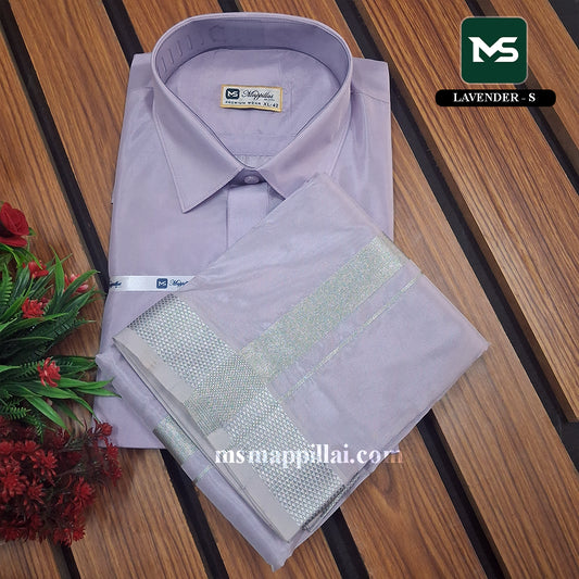 Royal Vastram Shirt and Dhoti Lavender With Silver