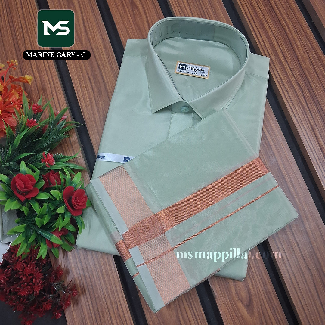 Royal Vastram Shirt and Dhoti Marine Gray With Copper