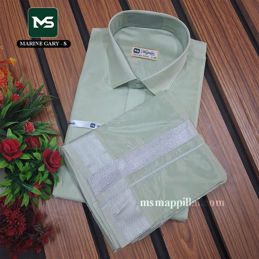 Royal Vastram Shirt and Dhoti Marine Gary With Silver