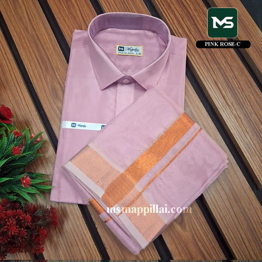 Royal Vastram Shirt and Dhoti Pink Rose With Copper