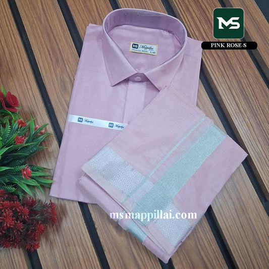 Royal Vastram Shirt and Dhoti Pink Rose With Silver