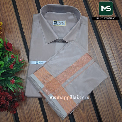 Royal Vastram Shirt and Dhoti Sand stone With Copper