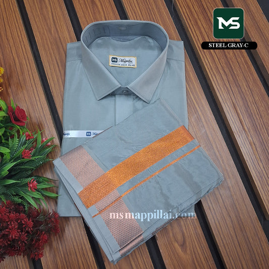 Royal Vastram Shirt and Dhoti Steel Gray With Copper