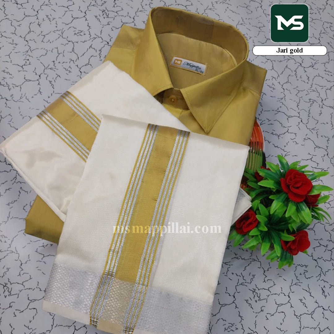 Royal Fancy Border Shirt and Dhoti - Jari gold