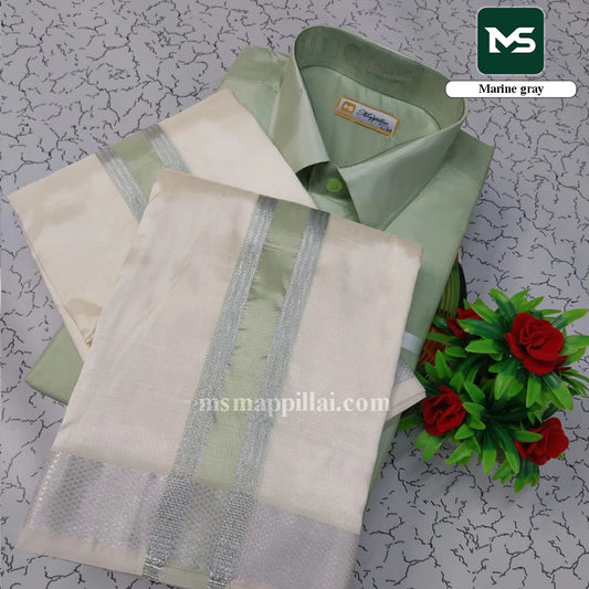 Royal Fancy Border Shirt and Dhoti - Marine Gray