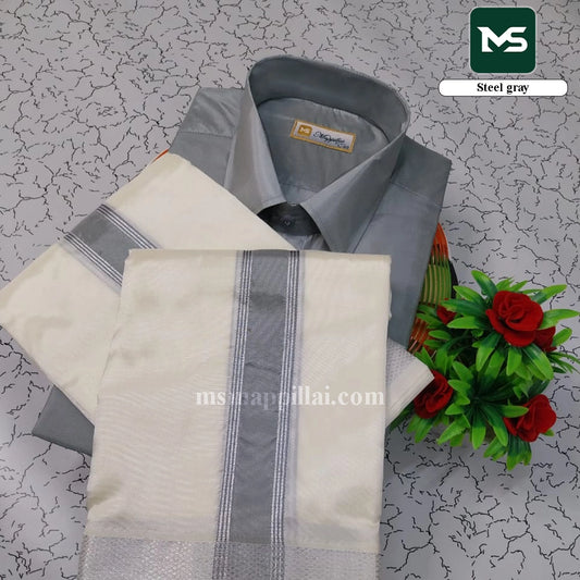 Royal Fancy Border Shirt and Dhoti - Steel Gray